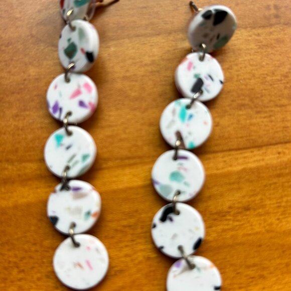 LELE SADOUGHI earrings, white with pink and aqua confetti speckles, statement - Picture 3 of 3